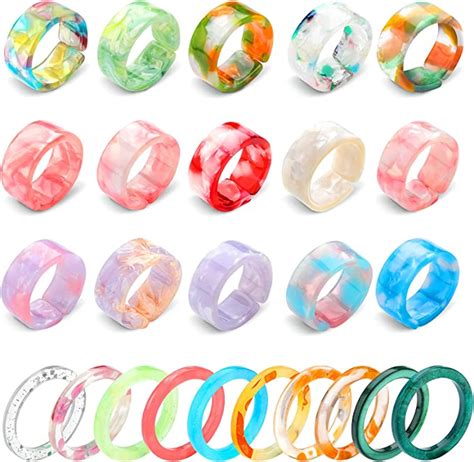 25 Pieces Colorful Resin Rings Set Acrylic Plastic Thin