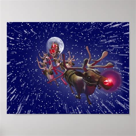 Flying Santa Claus Red Nosed Reindeer Posters Zazzle