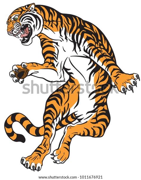 Angry Tiger Jump Tattoo Style Vector Stock Vector Royalty Free