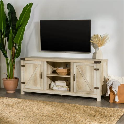 Woven Paths Modern Farmhouse Barn Door Tv Stand For Tvs Up To 65