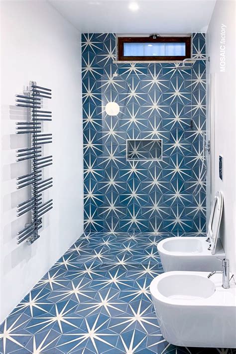 Blue Bathroom Cement Tiles Mosaic Factory Hexagon Tile Bathroom