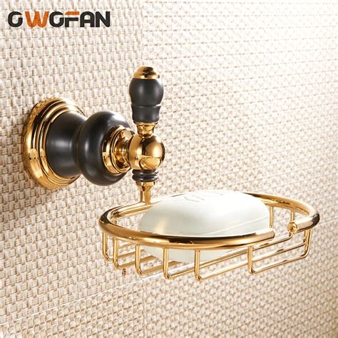 Luxury Gold Wall Soap Holder Antique Brass Ceramic Bathroom Accessories Metal Basket Washing