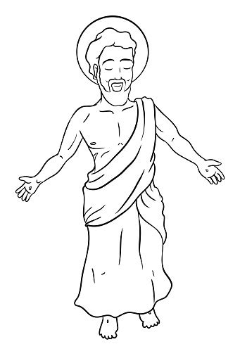Resurrected Jesus With Crucifixion Signs In Outlines For Coloring