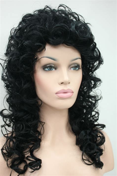 Wedding hairstyles for long hair. Fashion women's full wigs black curly 60cm long synthetic ...