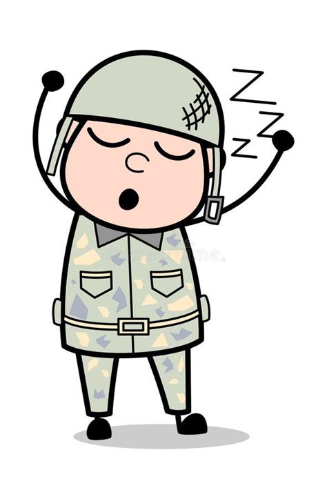 Sleeping Cute Army Man Cartoon Soldier Vector Illustration Stock
