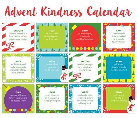 Advent Kindness Calendar Random Acts Of Kindness Christmas Etsy