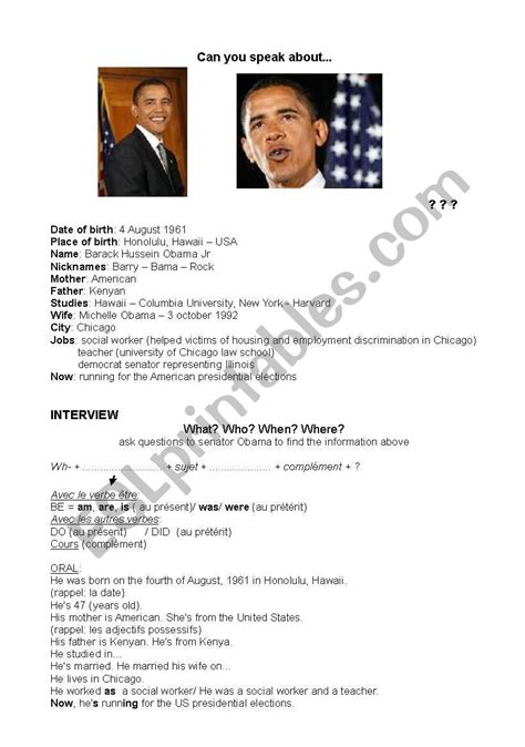Barack Obama´s Biography Esl Worksheet By Angel07