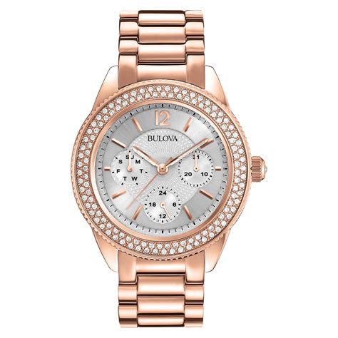 Bulova Womens Swarovski Crystal Rose Gold Bracelet Watch 97n101