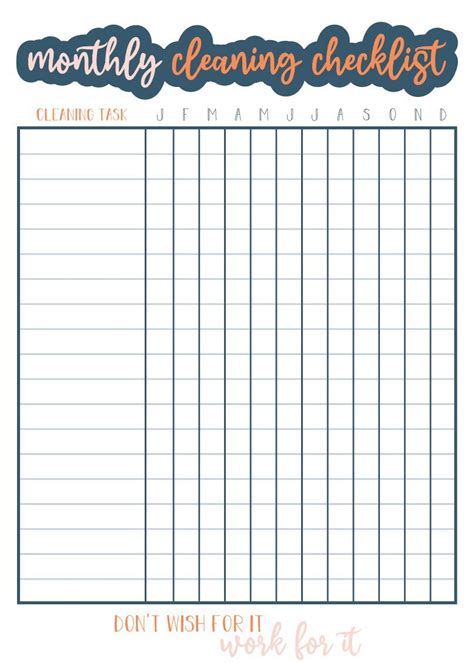 Printable Monthly Cleaning Checklist Pdf File Etsy