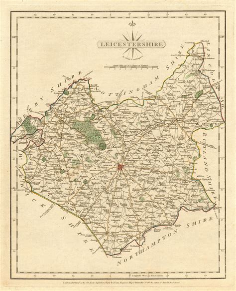 Antique County Map Of Leicestershire By John Cary Original Outline