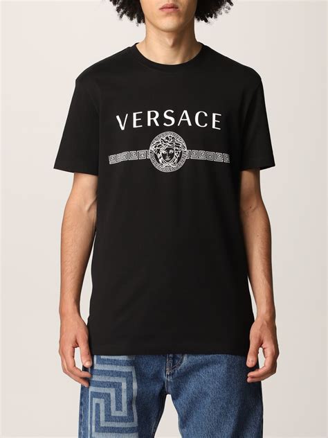 Versace Cotton T Shirt With Medusa T Shirt Versace Men Black T Shirt Versace A87573 A228806