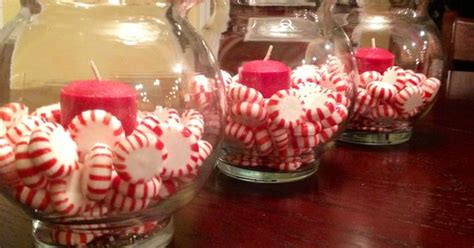 Peppermints In Small Fish Bowls With Candles Super Cute Table Decor