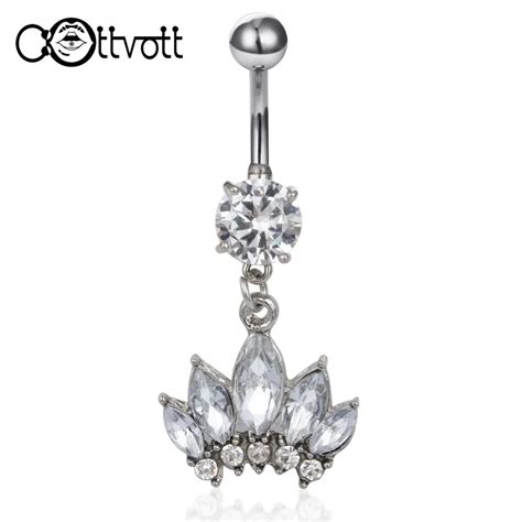 Sexy Round Zircon Belly Button Rings Girls Crown Dangle Navel Piercing