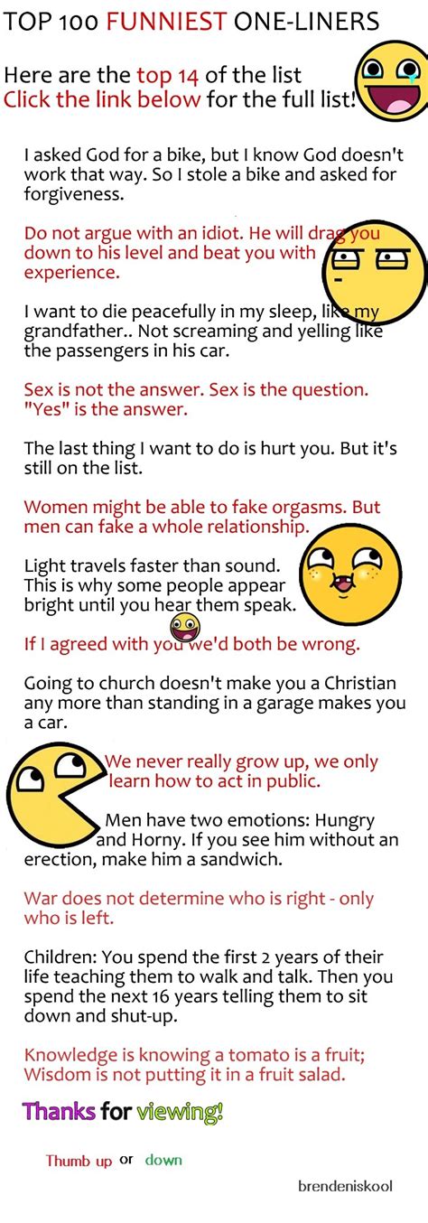 TOP 100 FUNNIEST ONE-LINERSHere are the top 14 of the list Click the