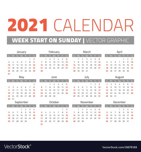 Simple 2021 Year Calendar Royalty Free Vector Image