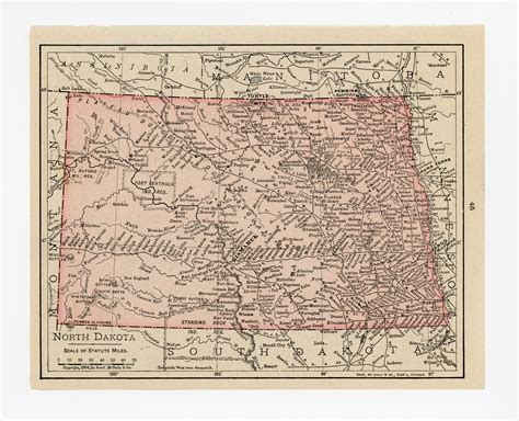 1911 Vintage Atlas Map Page North Dakota And On One Side Montana