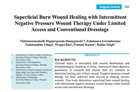 Superficial Burn Wound Healing With Intermittent Negative Pressure