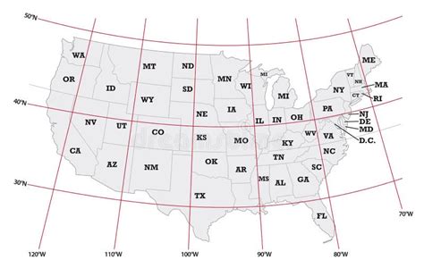 United States Map With Longitude And Latitude Lines