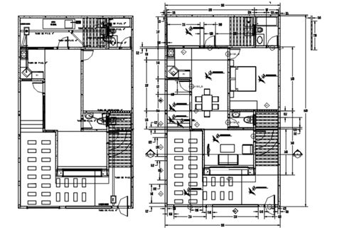 Simple Residential House Two Floor Distribution Plan Drawing Details