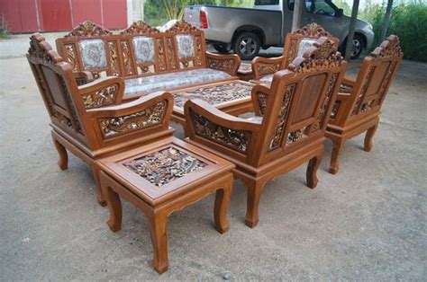 Carved Teak Wood Living Room Furniture Set With Beautiful