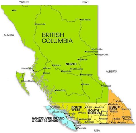 British Columbia Regions Map Map Of British Columbia Regions British Columbia Canada