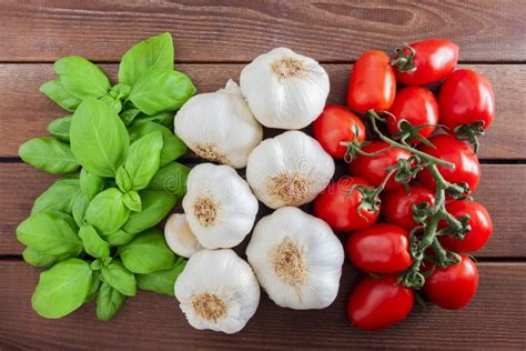 Italian Flag From Italian Food Ingredients Basil Garlic Tomato Stock