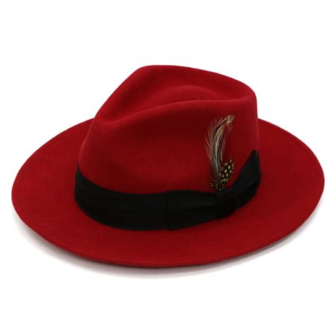 Ferrecci Red W Black Band Premium Wool Fedora Hat Wool Fedora Hat