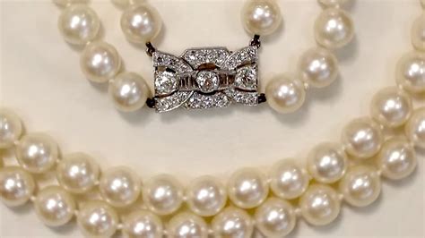 Double Strand Pearl Necklace With Ct Diamond Set Clasp Antique And Vintage AC Silver