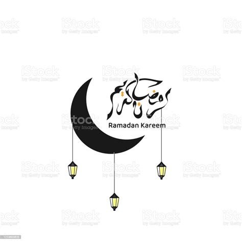 Ramadan Kareem Kaligrafi Arab Dengan Bulan Dan Lentera Desain Untuk