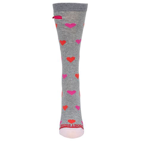 Pocket Socks Hearts On Grey Womens