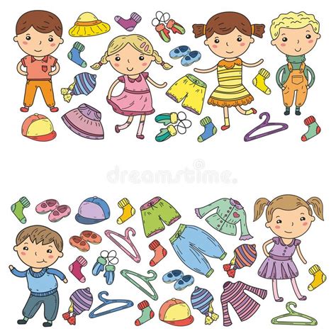 Set Of Children Clothing Vector Icons Kindergarten Nursery Atelier