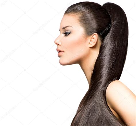 Ponytail Hairstyle Beauty Brunette Fashion Model Girl Stock Photo By