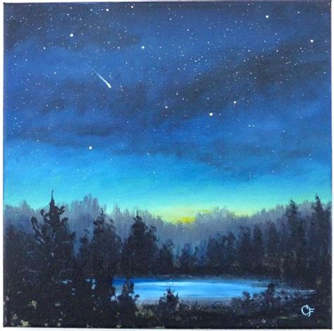 Night Sky With Stars Landscape Painting 12x12 Square