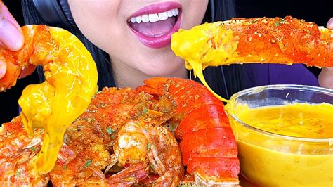 Asmr Cheesy King Crab Seafood Boil In Bloves Sauce Eating Shrimp