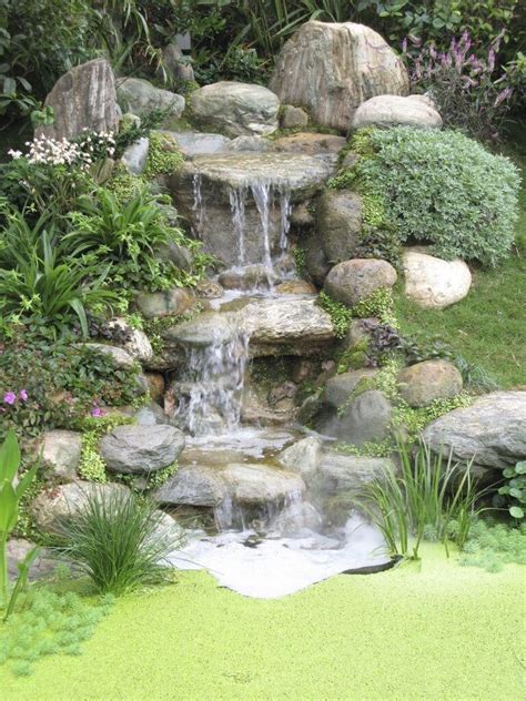 Artificial outdoor fountains and waterfalls for home., waterfall decoration outdoor and tree with brown trunk green in garden. 50 Pictures of Backyard Garden Waterfalls (Ideas & Designs ...
