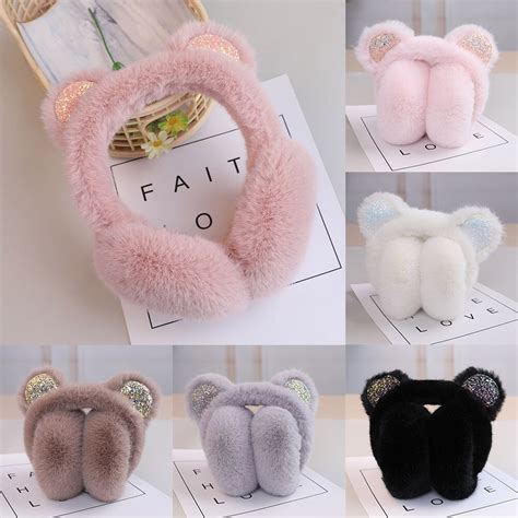 Women Girls Earmuffs Winter Warm Cute Cat Ear Hick Solid Soft Plush Fluffy Ear Muffs Ear Warmers