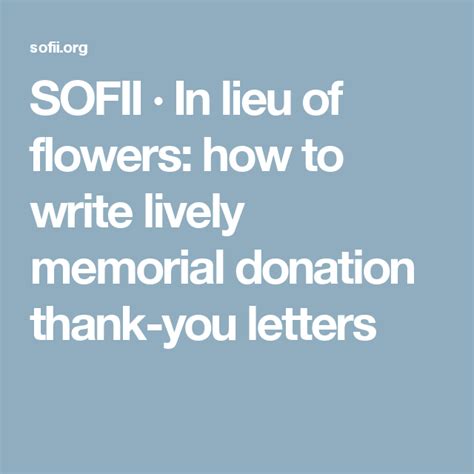 People who liked in lieu of flowers also liked. SOFII · In lieu of flowers: how to write lively memorial ...