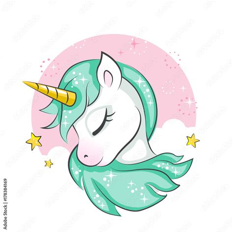 Vecteur Stock Cute Magical Unicorn Is Dreaming Vector Design Isolated