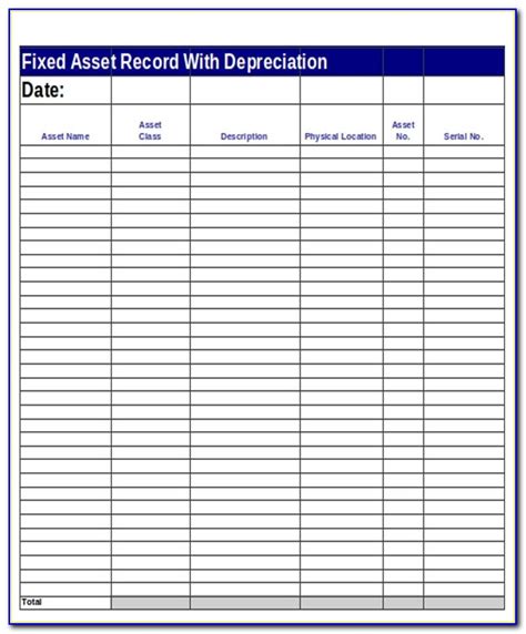 Fixed Asset Register Excel Template Sample Templates Sample Templates