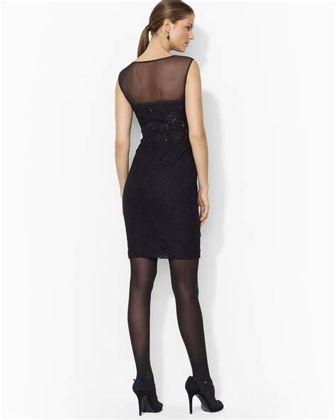 Lyst Ralph Lauren Lauren Illusion Neckline Lace Sheath Dress In Black