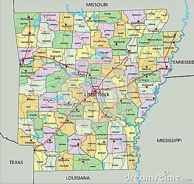 Arkansas Detailed Editable Political Map With Labeling Vector