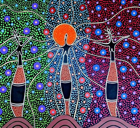 Aboriginal Painting Stunning Dot Art On Canvas Three Sisters Signed
