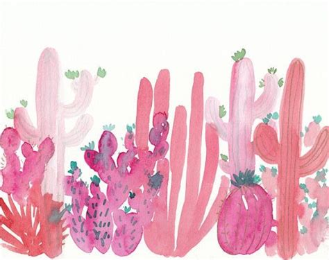Pink Watercolor Cactus 8x10 Original Artwork Cactus Painting Coral