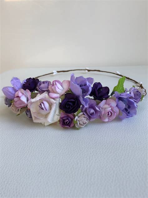 Purple Flower Crown Wedding Rose Crown Purple Rose Pip Etsy