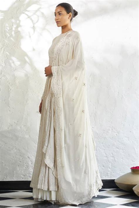 Buy Nakul Sen Off White Chiffon Embellished Anarkali Lehenga Set Online Aza Fashions