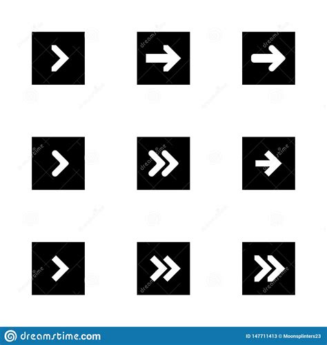 Black Next Right Up Arrows Set Digital Symbol Pointer Icons Logo Sign