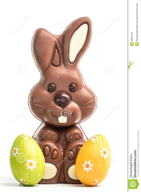 Cute Chocolate Bunny With Two Easter Eggs Stock Images Image 29891104