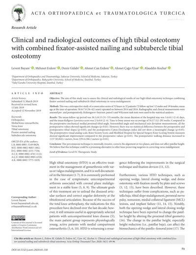 Clinical And Radiological Outcomes Of High Tibial Osteotomy With