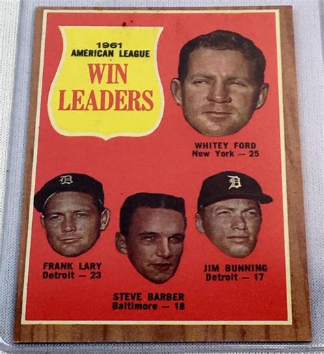 lot 1962 topps set break 57 american league win leaders baseball card ford bunning etc