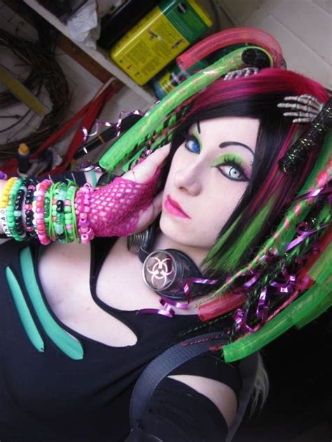 Cyber Goth Girl With Neon Accents And Skeleton Hand Clips Cute Cybergoth Goth Girls Gothic